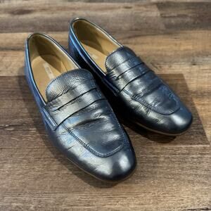 Geox Respira Gray Blue Patent Finish Slip On Loafers EU 39 US 9 Office Career